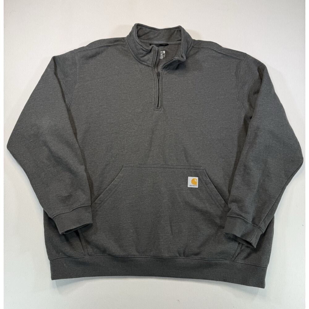 Carhartt 1/4 Zip Hoodie 2XL Loose Fit Gray Fleece Lined Workwear